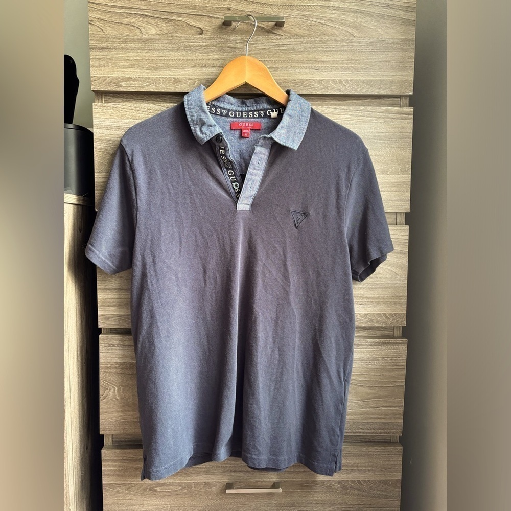 Guess Men Polo Shirt Navy Blue Medium
